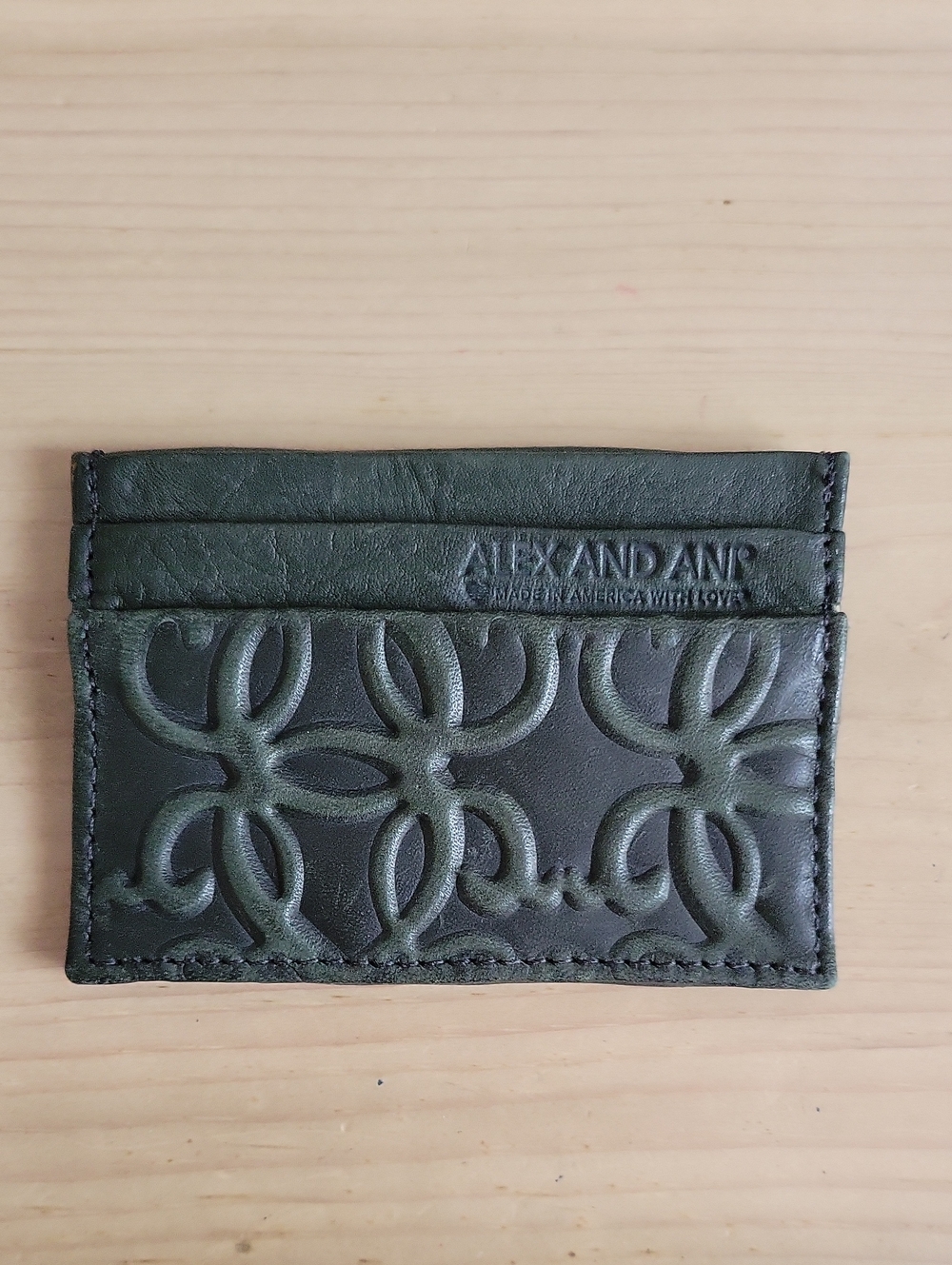 Alex and Ani Embossed Soft Green Leather Card Wallet